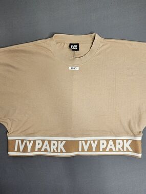 IVY PARK Beyoncé Logo Tape Cropped Oversized Tee - Tan/Sand - Women's Size L